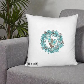 Perna Decorativa Coroana Turcoaz cu Manusi, 40x40 cm, Alb Pufos, Husa Detasabila, Perna Inclusa, BEKZ®