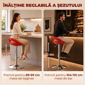 HOMCOM Set 2 Scaune de Bar Rotative cu Suport pentru Picioare și Înălțime Reglabilă, 46x41x76-96 cm, Roșu | Aosom Romania