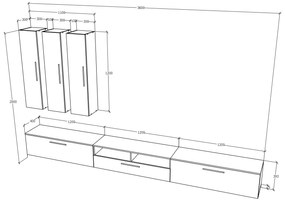 Living haaus Haga V7, Antracit/Stejar Wotan, L 360 cm