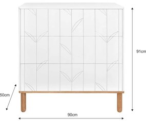 Comoda Toteme botanic alb/stejar cu 3 sertare L90 cm