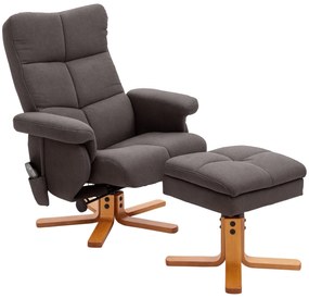 Scaun de masaj HOMCOM cu taburet, 360° rotativ, electric, cu funcție de întindere și spațiu de depozitare, scaun de relaxare pentru televizor, poliester, maro | Aosom Romania