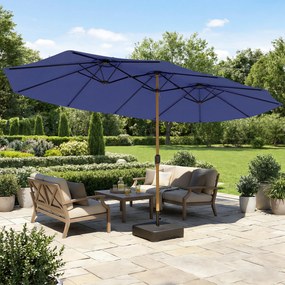 Outsunny Umbrelă Dublă de Grădină 4.7x2.8 m, Umbrelă de Exterior cu Manivelă, Bază Cruce, Saci de Nisip, Husă de Protecție, 12 Spițe, Anti-UV, pentru Terasă și Balcon, Albastru Închis | Aosom Romania