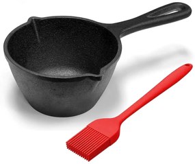 Oală pentru sos BBQ 12x6.5 cm, 0.5L, din fontă brută, cu pensulă din silicon – Perfect Home 16646, ideală pentru glazuri și marinadă