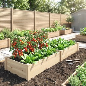 Outsunny Pat Ridicat pentru Cultivat Legume, Lada din Lemn de Brad cu Fund Deschis și Compartimente, 76x30x155 cm, Alb | Aosom Romania