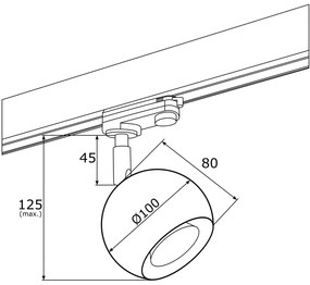 Spot pe sina MURI negru / Accesoriu pentru sinele trifazate ARGON T-RACK