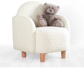 Fotoliu pentru copii alb cu tapițerie din stofă bouclé Moylo – Artie