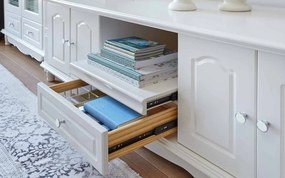 Cabinet TV lemn masiv alb Elizabeth, 180 × 58 × 62 cm