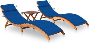 vidaXL Șezlonguri, 2 buc., cu masă și perne, lemn masiv de acacia