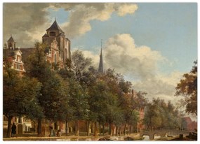 Tablou pe sticlă - Jan van der Heyden, View Down a Dutch Canal, reproducere (70x50 cm)