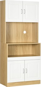 HOMCOM Dulap Înalt pentru Camară, Design Modern Alb și Lemn, 4 Uși și Raft Deschis, Ideal pentru Bucătărie și Sufragerie, 80x40x180 cm | Aosom Romania