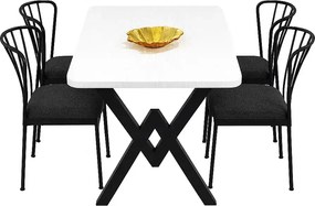 Set masa cu 4 scaune metal, Amsterdam Homs, alb/negru 70 x 110 cm
