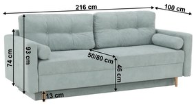 Canapea extensibilă, verde mentă textil Queens, AURELIA