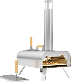 Outsunny Cuptor de Pizza cu Peleți din Lemn, Piatră Refractară și Lopată, 79x36x75 cm, Argintiu | Aosom Romania