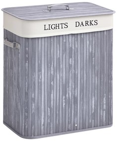 HOMCOM Coș de rufe din bambus cu capac 100 L Colector de rufe cu mânere din PU, sac de rufe din pânză de vela, Coșuri de rufe pentru bucătărie dormitor baie Gri | Aosom Romania