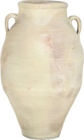 Vas decorativ amforă din teracotă artizanală, finisaj craft alb-crem, cu 2 anse, 55×55×96 cm, „Jerba"
