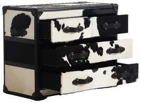 Comoda alb-negru, din piele naturala de vaca si lemn de stejar, cu 4 sertare, Cow