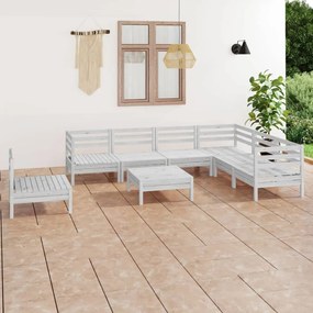 3083040 vidaXL Set mobilier de grădină, 8 piese, alb, lemn masiv de pin