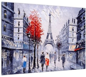 Tablou pe sticlă - Străzi din Paris, pictură în ulei (70x50 cm)