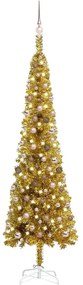 Pom de Craciun subtire cu LED-uri si globuri, auriu, 240 cm 1, gold and rose, 240 cm