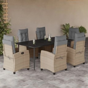 vidaXL Set mobilier pentru grădină, 7 piese, cu perne, bej, poliratan
