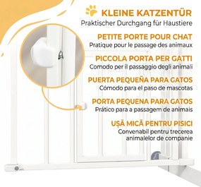 PawHut Uşa de Siguranţă pentru Câini, Barieră pentru Animale de Companie cu Ușă Mică pentru Pisici, 74-80x76 cm, Alb | Aosom Romania
