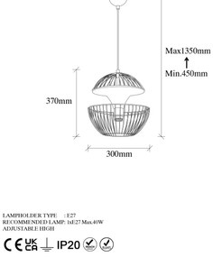 Lustră pe cablu TELMANDER 1xE27/40W/230V auriu