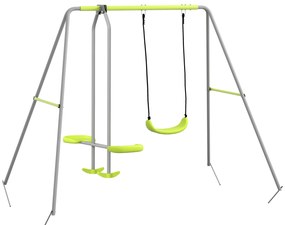 Outsunny Leagăn 2 cadru portic cu 1 leagăn și față în față 255 x 160 x 180 cm greutate maximă 135 kg verde gri | Aosom Romania