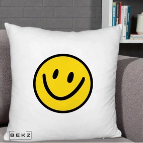 Perna Decorativa Smiley Face Galben Clasic, 40x40 cm, Alb Pufos, Husa Detasabila, Perna Inclusa, BEKZ®
