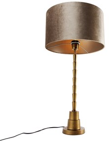 Lampă de masă bronz cu abajur de catifea gri-maroniu 35cm - Pisos