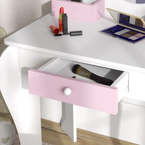 ZONEKIZ Set de Toaletă pentru Fete cu Taburet și Oglindă, Design Unicorn | Aosom Romania