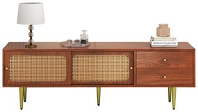 Mobilier TV elegant cu uși glisante din ratan, Culoare naturală | Aosom Romania