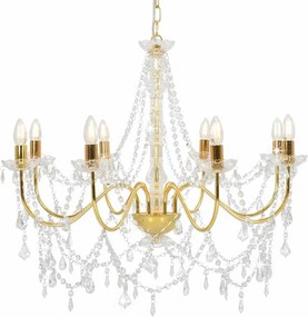 vidaXL Candelabru cu mărgele, auriu, 8 becuri E14