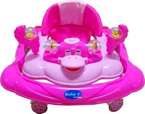 Premergator reglabil in 3 trepte NOVOKIDS™ Baby C, cu melodii, roti silentioase din silicon, Ratusca, Pliabil, Roz
