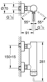 Grohe Essence Baterie dus monocomanda, montaj pe perete, antracit (hard graphite)