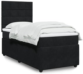 vidaXL Pat box spring cu saltea, negru, 90x190 cm, catifea