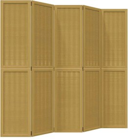 vidaXL Paravan de cameră cu 5 panouri, maro, lemn masiv paulownia