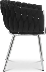 Scaun de masa din catifea ORION VELVET cu picioare argintii, negru