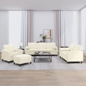 vidaXL Set de canapele cu perne, 4 piese, crem, catifea