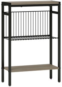 HOMCOM Masă auxiliară îngustă cu 3 nivele cu rafturi de depozitare, cadru din oțel, pentru sufragerie, dormitor, 43x18x62,5cm, gri | Aosom Romania