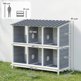 PawHut Cuib pentru găini, cuib ridicat din lemn cu 6 compartimente, 4 bârne pentru coteț pentru animale mici 102 x 50 x 91 cm, Gri | Aosom Romania