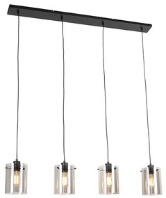 Lampă suspendată inteligentă neagră cu sticlă fumurie, inclusiv 4 WiFi ST64 - Dome