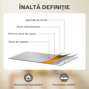HOMCOM Oglindă de perete dreptunghiulară cu cârlige, din sticlă și MDF, 40x60 cm, albă | Aosom Romania
