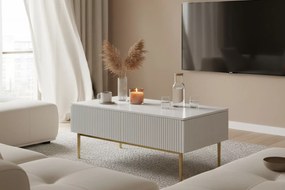 Masuta de cafea Nicole 120 cm cu sertare si picioare metalice - picioare alb mat / auriu