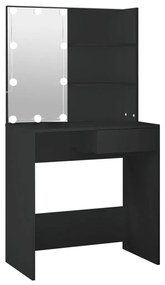 833288 vidaXL Masă de toaletă cu LED, negru, 74,5x40x141 cm