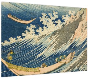 Tablou pe sticlă - Katsushika Hokusai, Fishing Boats at Choshi in Shimosa (Soshu Choshi) , reproducere (70x50 cm)