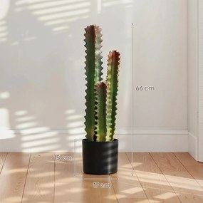 HOMCOM Cactus Artificial 66 cm Plantă Artificială Decorativă cu Ghiveci și 3 Frunze pentru Decor Interior Verde | Aosom Romania