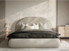 Pat matrimonial bej tapițat cu spațiu de depozitare cu somieră 180x200 cm Maumere – Maison de Rêve