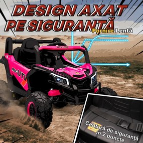 AIYAPLAY Mașină Electrică UTV pentru Copii 12V cu Centură, Telecomandă, Suspensii, USB, 3-7 km/h, 3-5 Ani, Roz | Aosom Romania