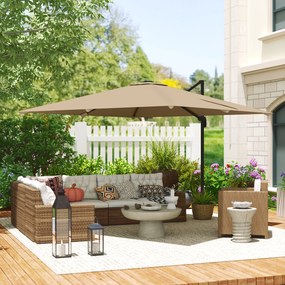 Outsunny Umbrelă cu stâlp lateral pătrată 3 x 3 m, umbrelă de grădină pentru exterior, rotire 360°, înclinabilă 5 poziții, bază în cruce, kaki | Aosom Romania