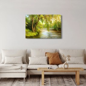 Tablou - Salcie lângă lac, pictură în ulei (90x60 cm)